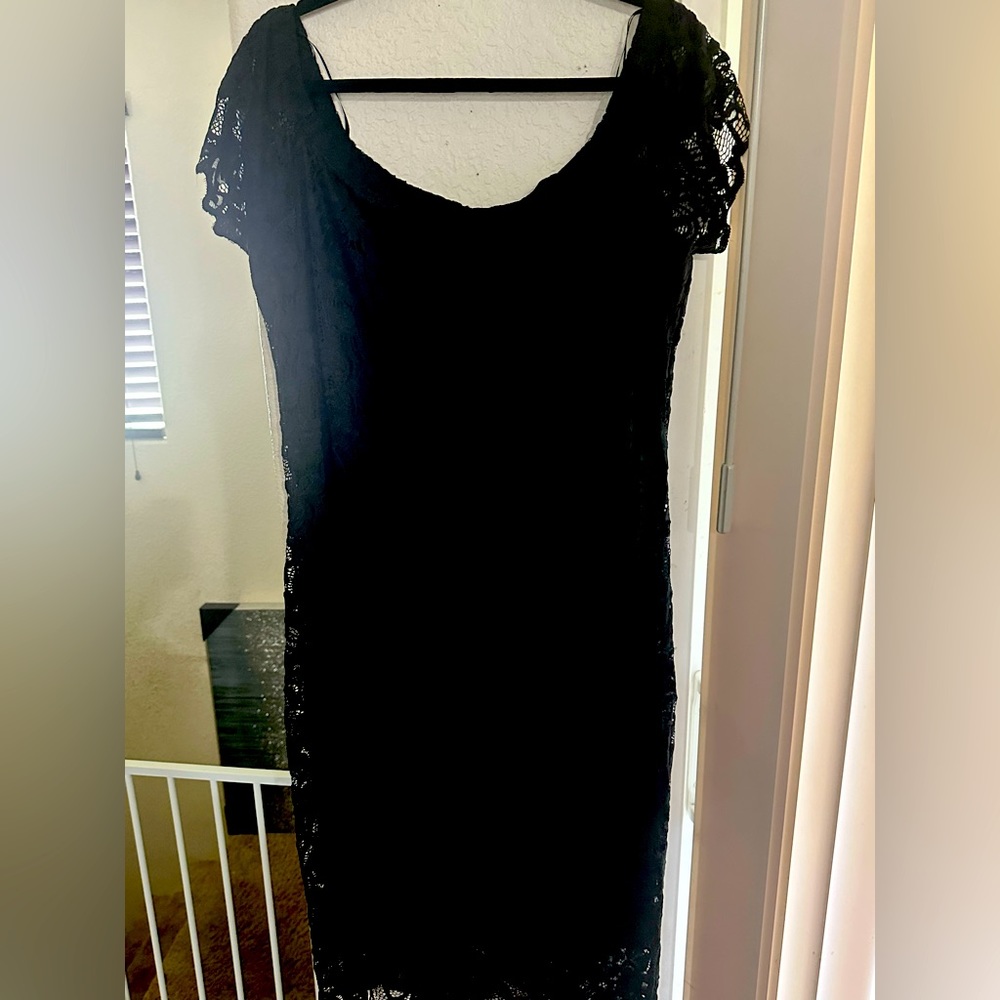 Black lace off the should dress